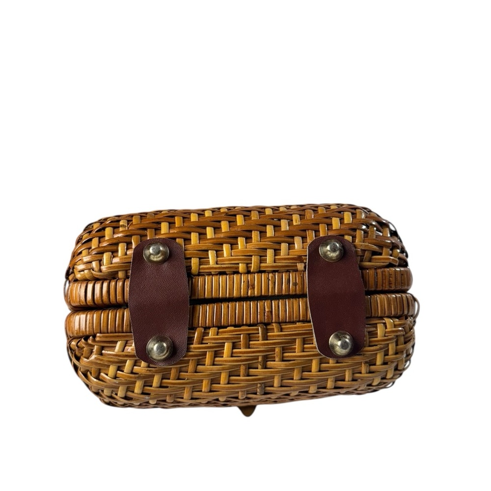 Vintage 80s Elegant Brown Woven Handbag - Picture 7 of 10